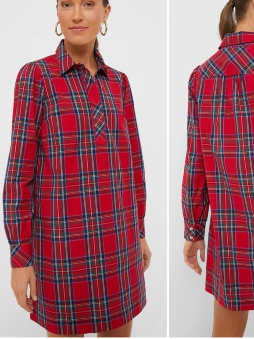 VINEYARD VINES WOMENS RED ROYAL STEWART HOLIDAY POPLIN PULLOVER MINI DRESS SMALL
